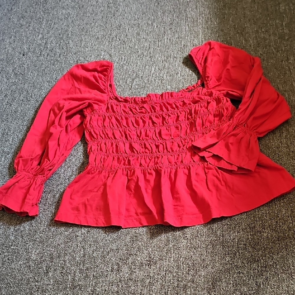 H&M Sun-Faded Red Ruffled Peplum Blouse